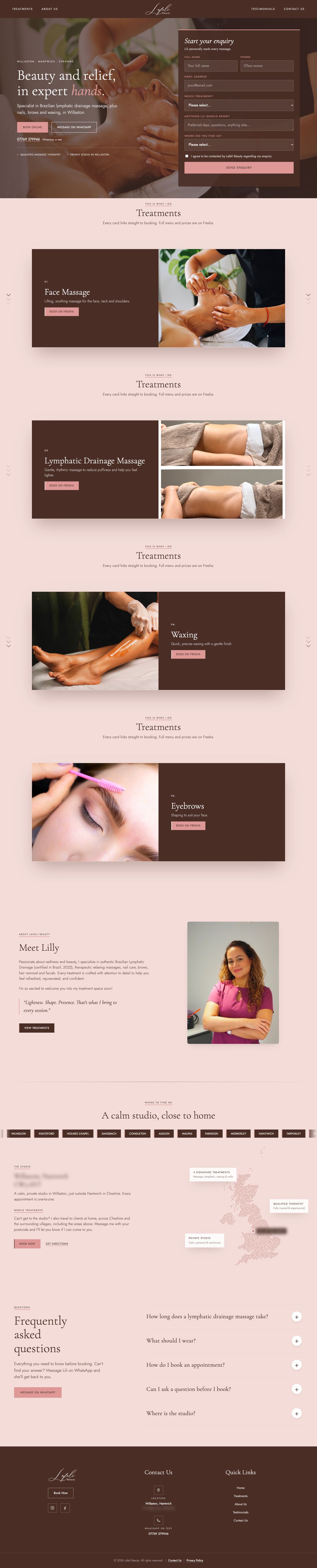 The whole Lafeli Beauty home page, from top to bottom