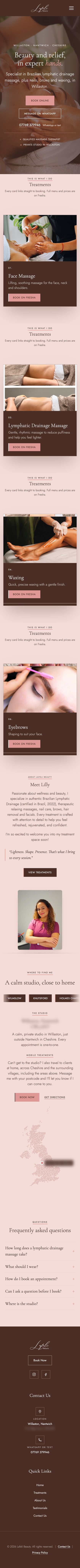 The whole Lafeli Beauty home page on a phone